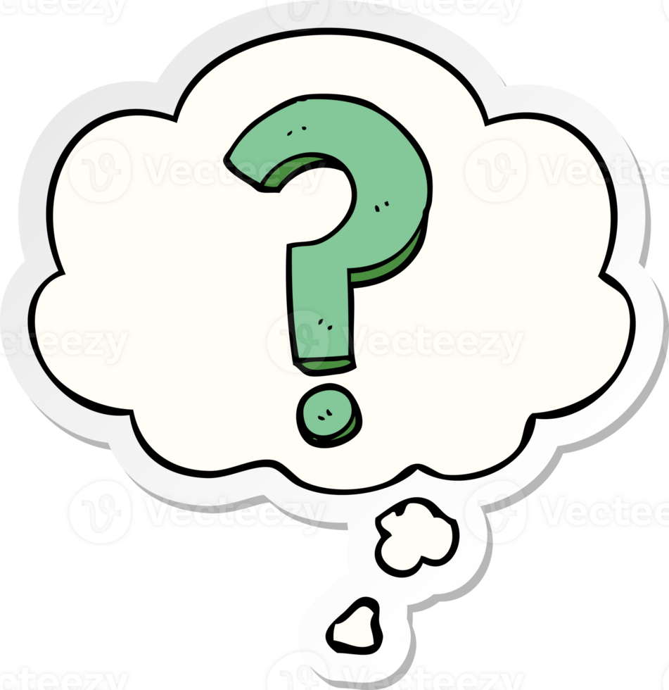 cartoon question mark and thought bubble as a printed sticker png