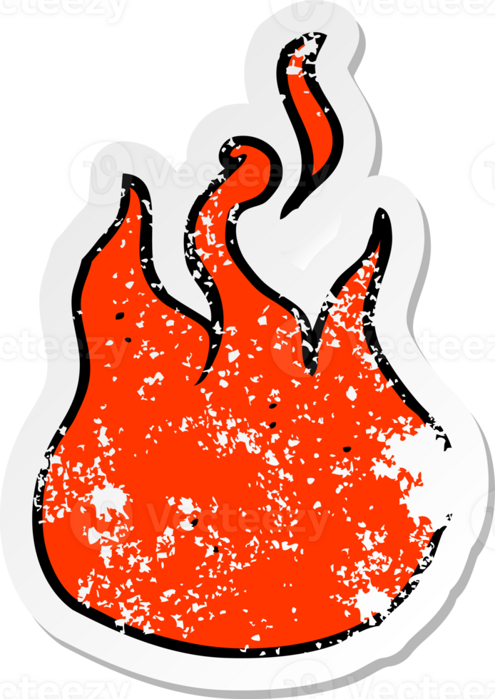 retro distressed sticker of a cartoon flame symbol png