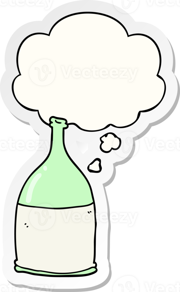 cartoon bottle and thought bubble as a printed sticker png