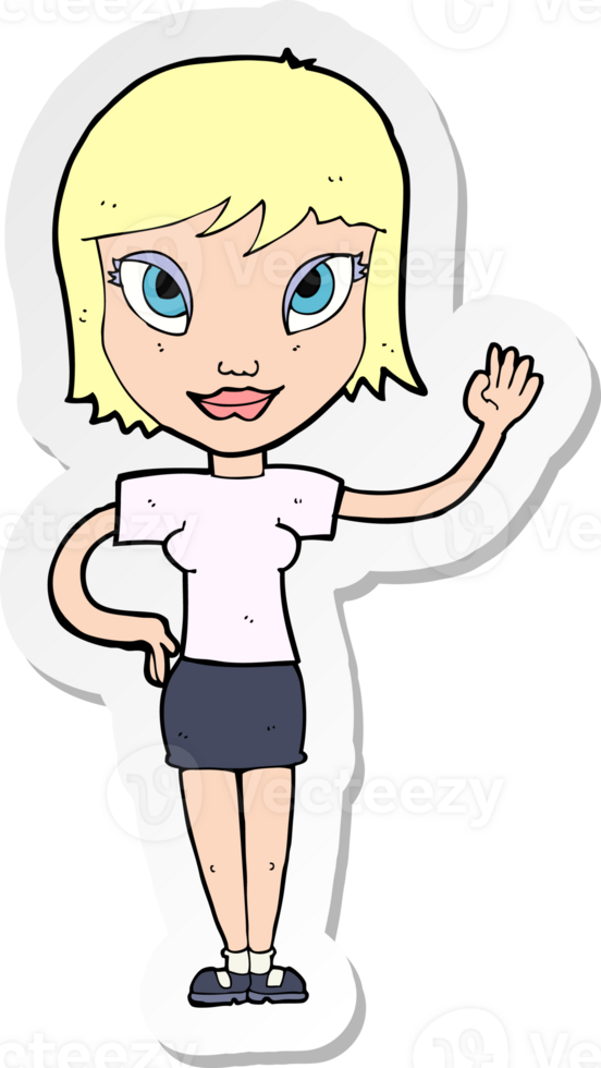sticker of a cartoon woman waving png