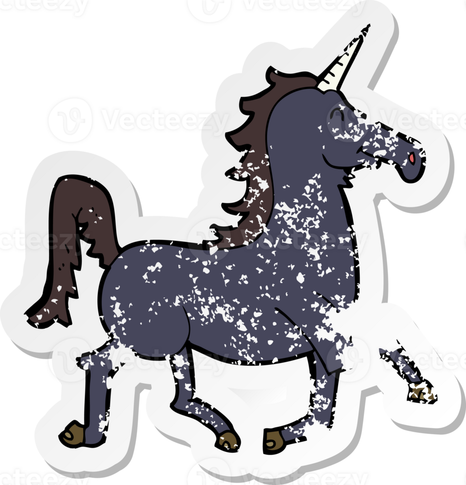 retro distressed sticker of a cartoon unicorn png