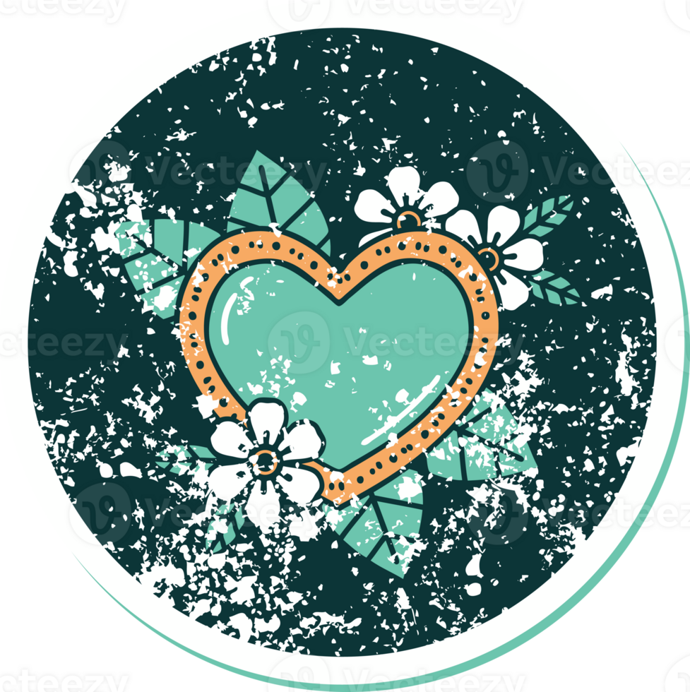 distressed sticker tattoo style icon of a botanical heart png