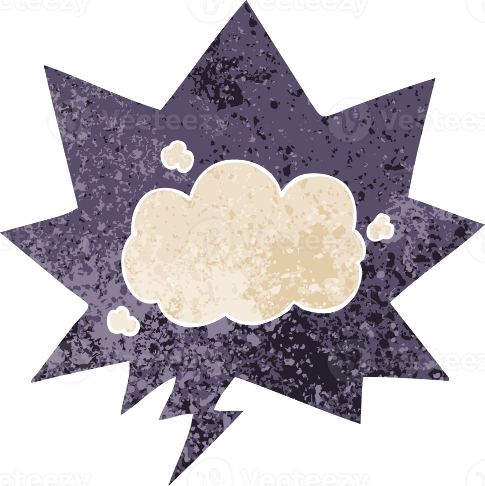 cartoon cloud with speech bubble in grunge distressed retro textured style png