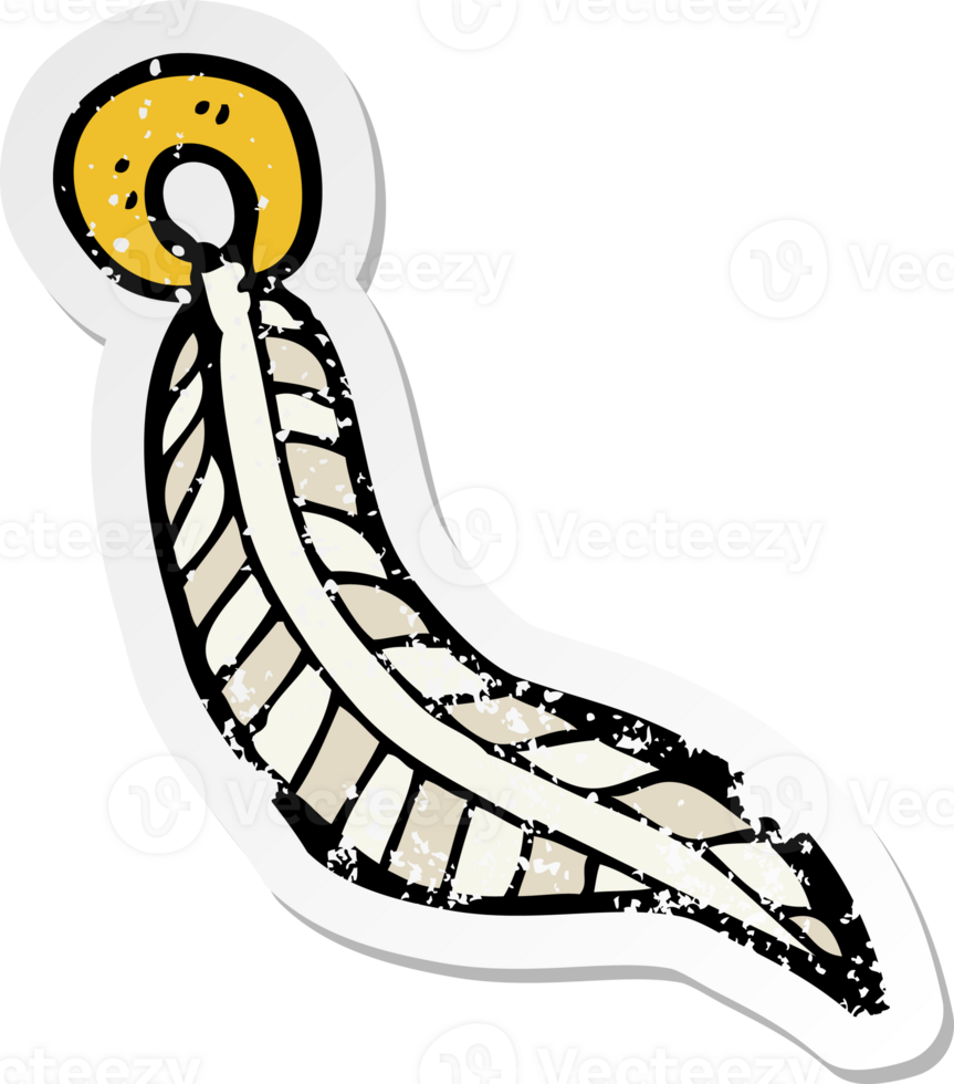 retro distressed sticker of a cartoon feather png