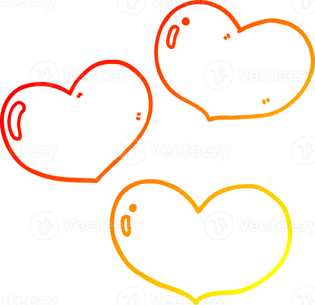 warm gradient line drawing of a cartoon love hearts png