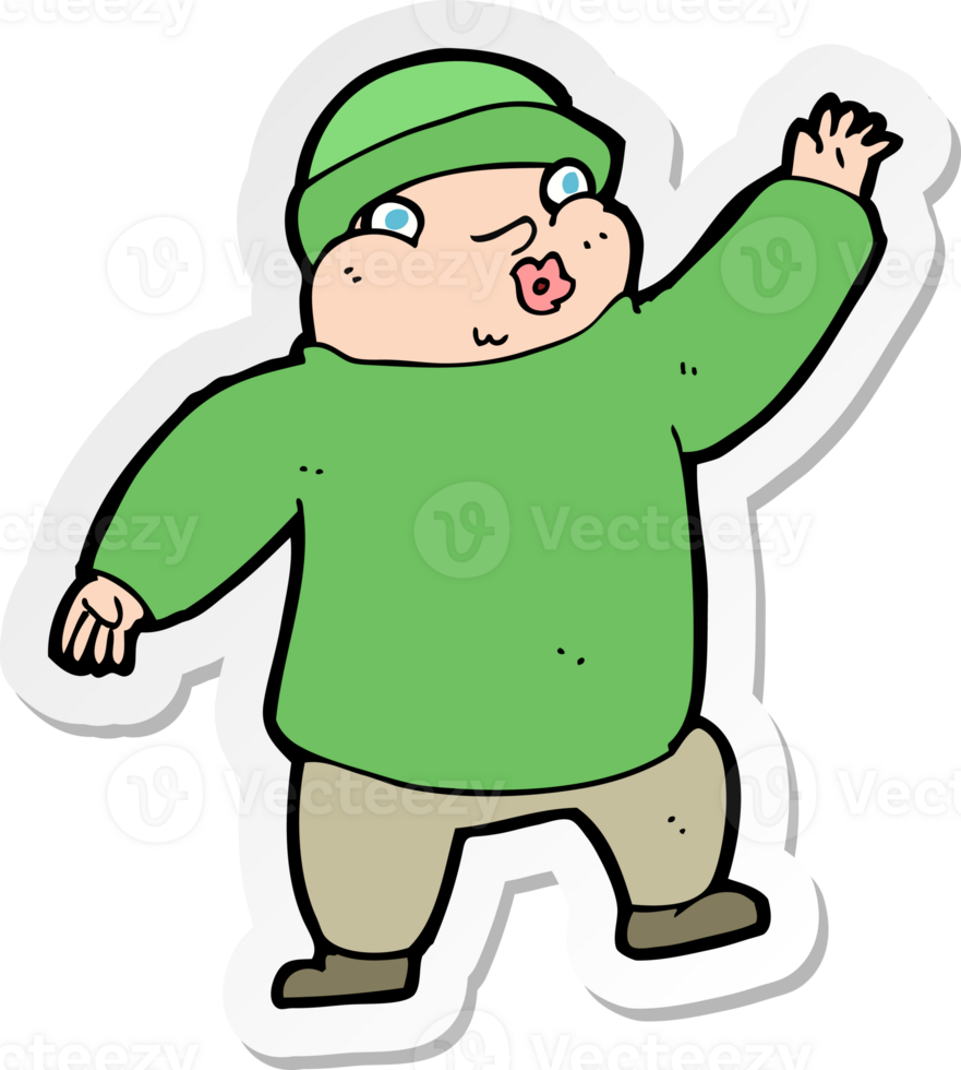 sticker of a cartoon man in hat waving png