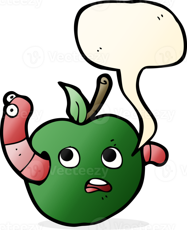 cartoon worm in apple with speech bubble png