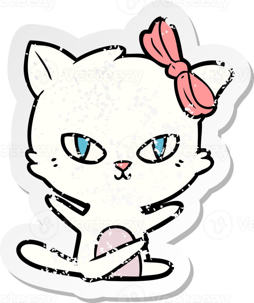 distressed sticker of a cute cartoon cat png