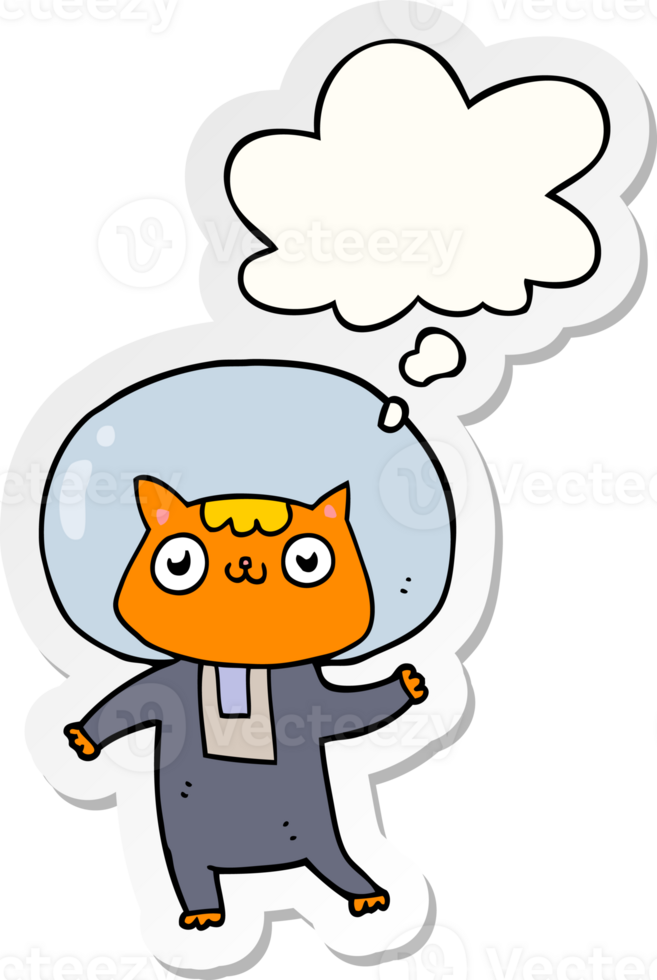 cartoon space cat with thought bubble as a printed sticker png