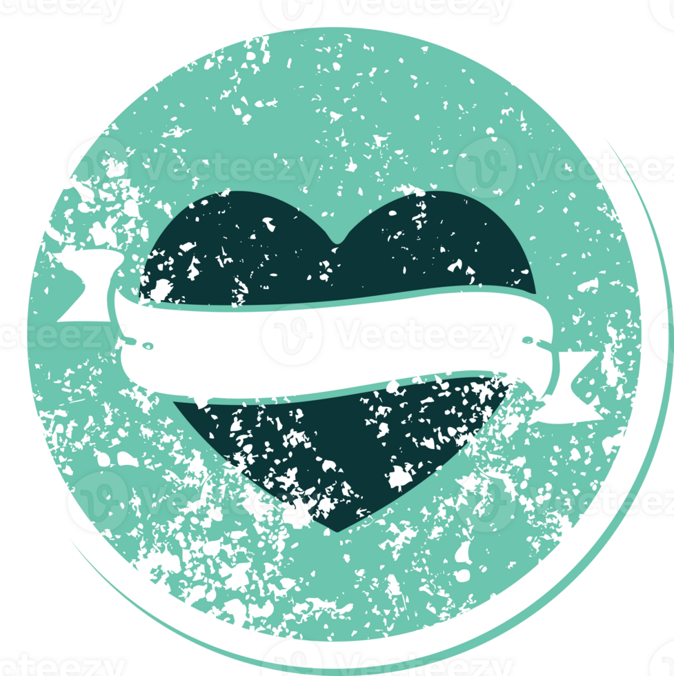 iconic distressed sticker tattoo style image of a heart and banner png