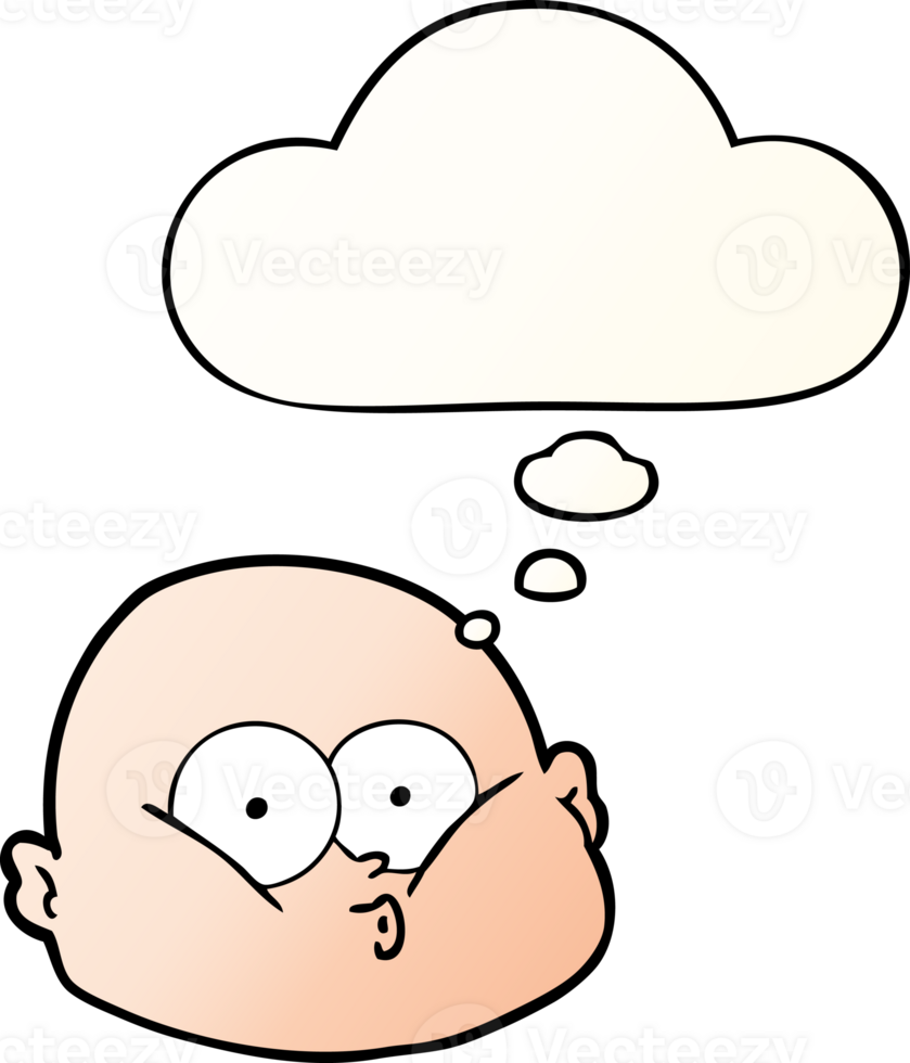 cartoon curious bald man with thought bubble in smooth gradient style png