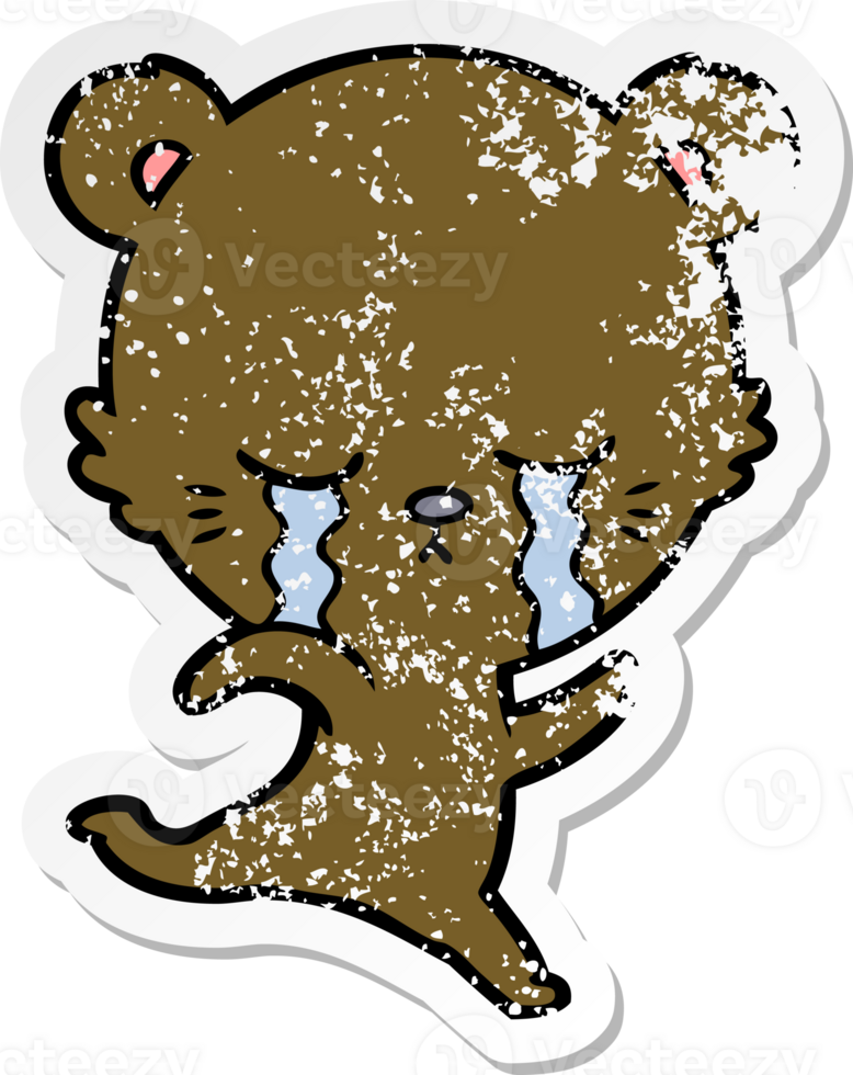 distressed sticker of a crying cartoon bear png