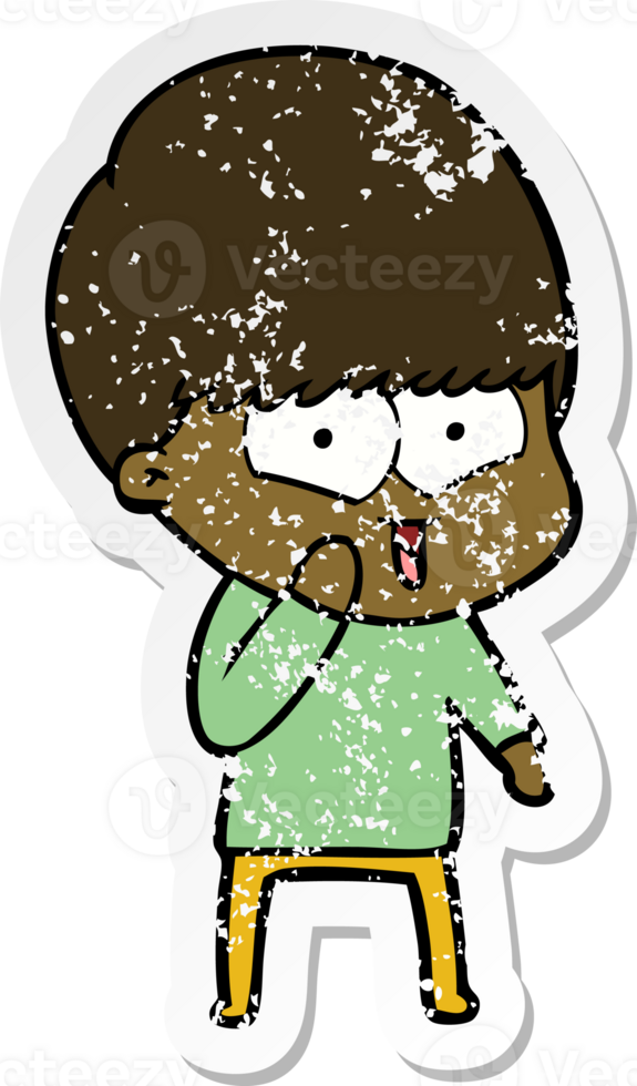 distressed sticker of a cartoon happy boy png