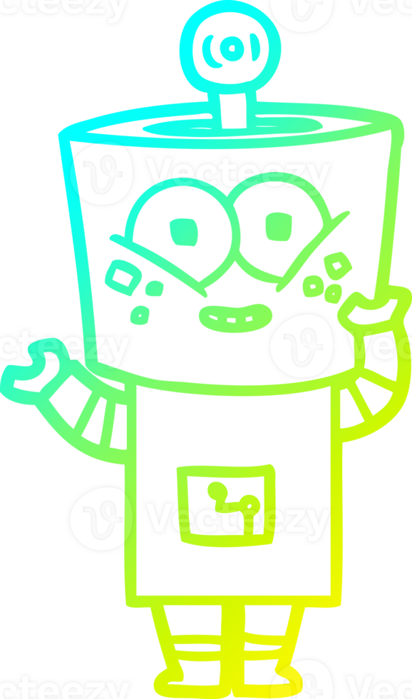 cold gradient line drawing of a happy cartoon robot waving hello png
