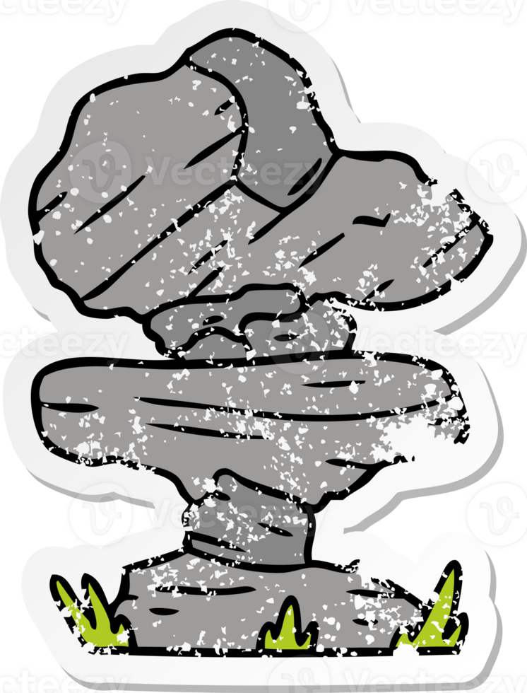 hand drawn distressed sticker cartoon doodle of grey stone boulder png