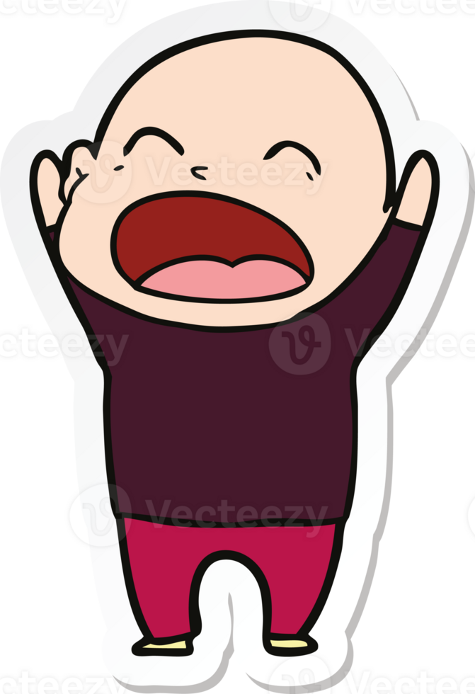 sticker of a cartoon shouting bald man png