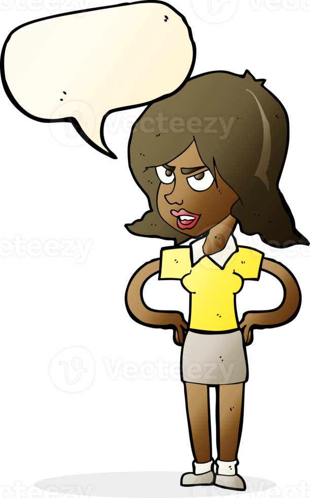 cartoon annoyed woman with hands on hips with speech bubble png