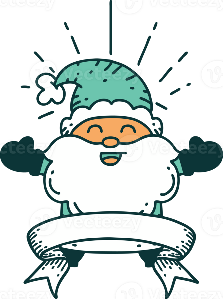 scroll banner with tattoo style happy santa claus christmas character png