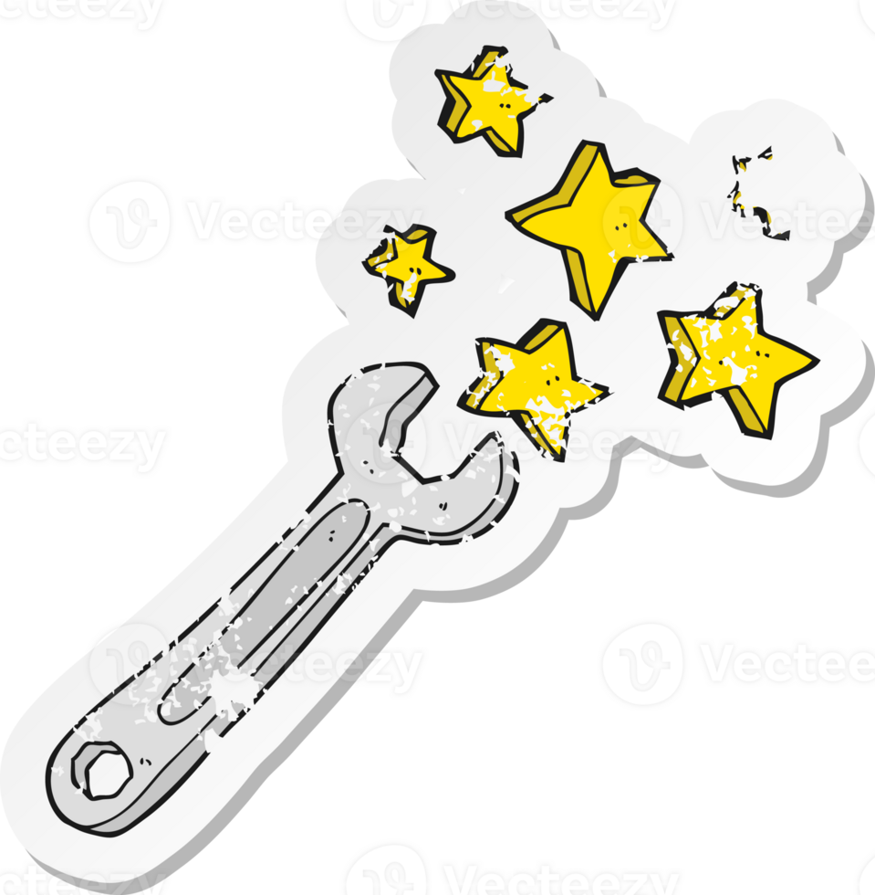 retro distressed sticker of a cartoon spanner png