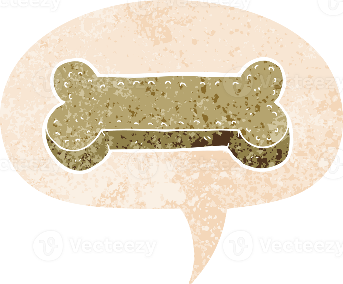 cartoon dog biscuit with speech bubble in grunge distressed retro textured style png