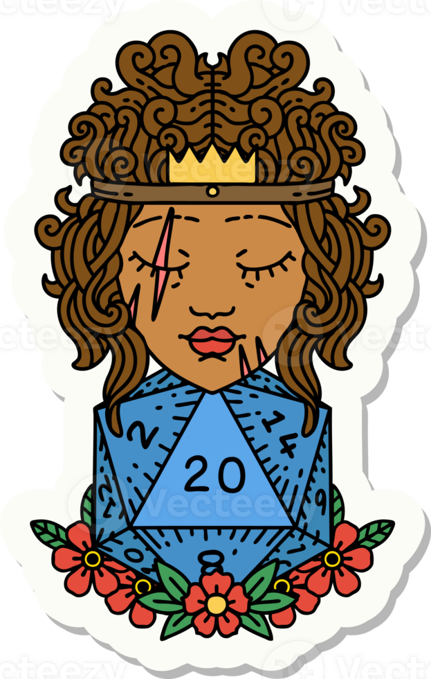 sticker of a human barbarian with natural twenty dice roll png