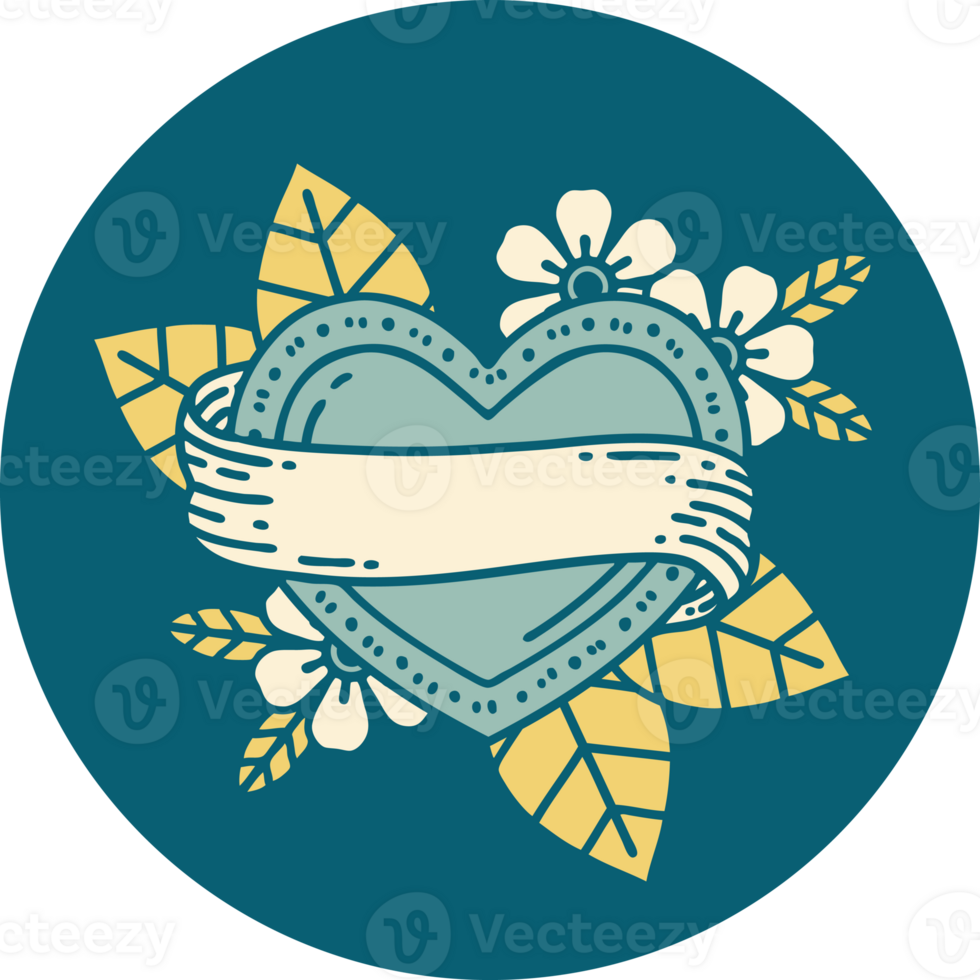 iconic tattoo style image of a heart and banner png
