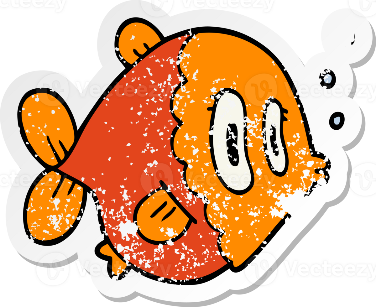 distressed sticker of a cartoon fish png