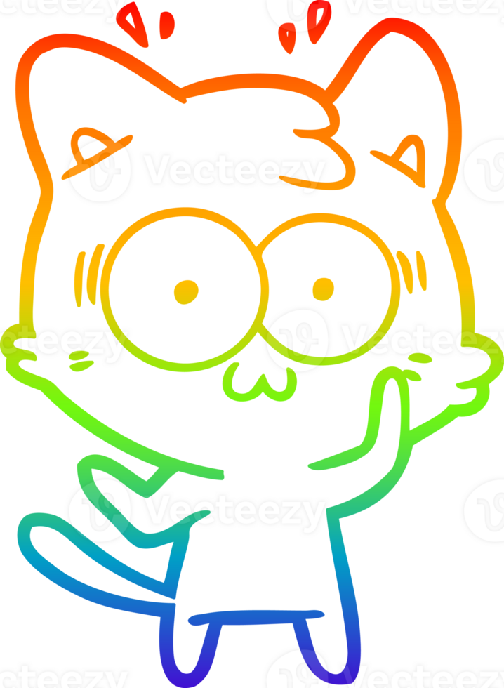rainbow gradient line drawing of a cartoon surprised cat png