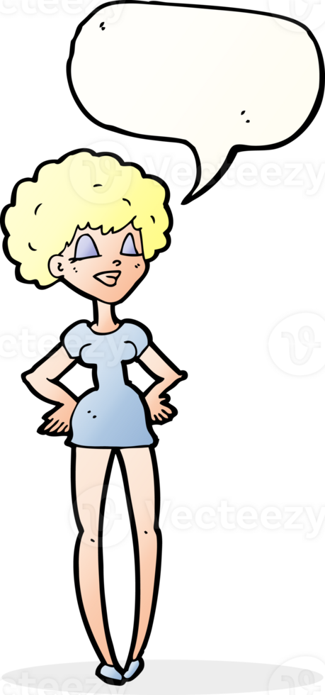 cartoon happy woman with hands on hips with speech bubble png