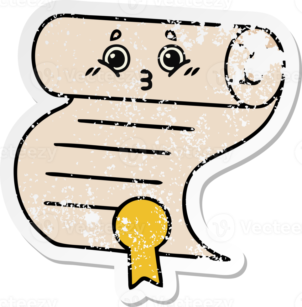 distressed sticker of a cute cartoon contract png
