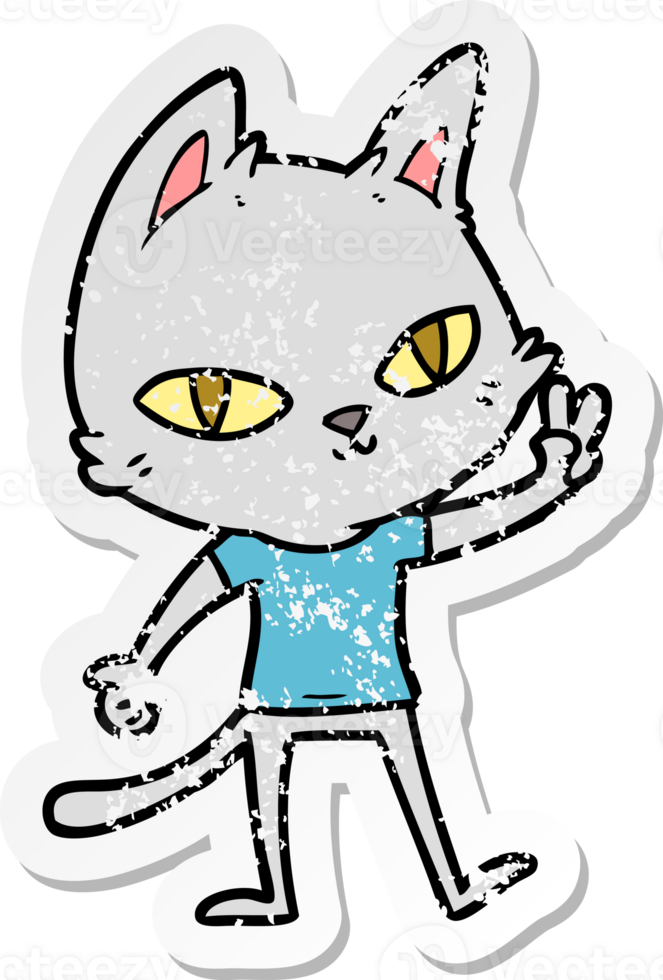 distressed sticker of a cartoon cat waving png