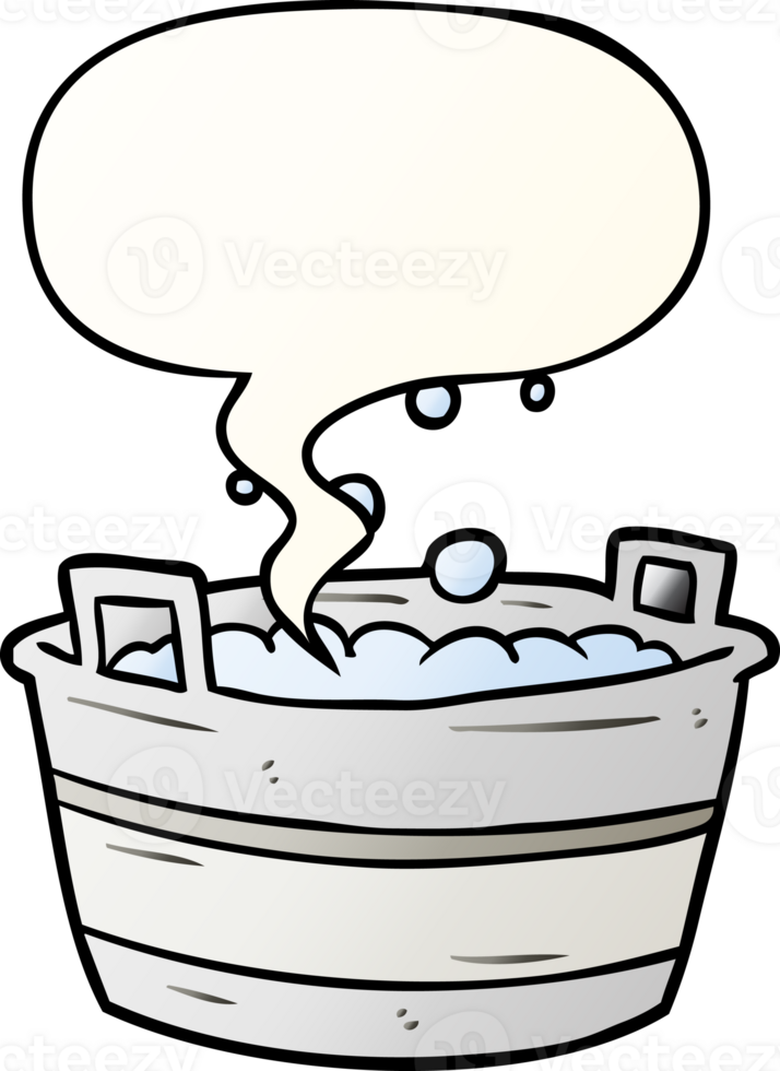 cartoon old tin bath full of water with speech bubble in smooth gradient style png