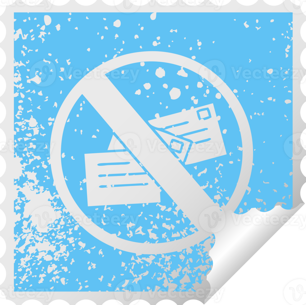 distressed square peeling sticker symbol of a no post sign png
