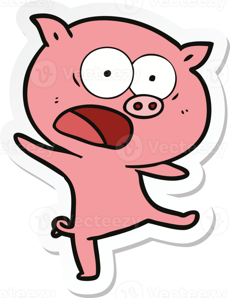 sticker of a cartoon pig shouting png