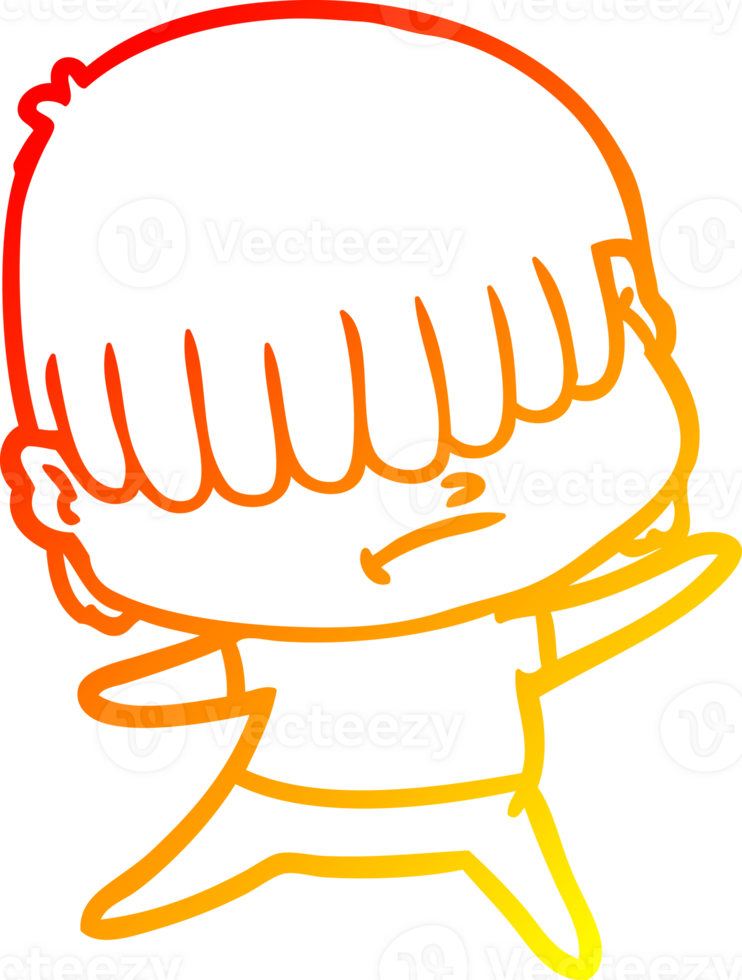 warm gradient line drawing of a cartoon boy with untidy hair png