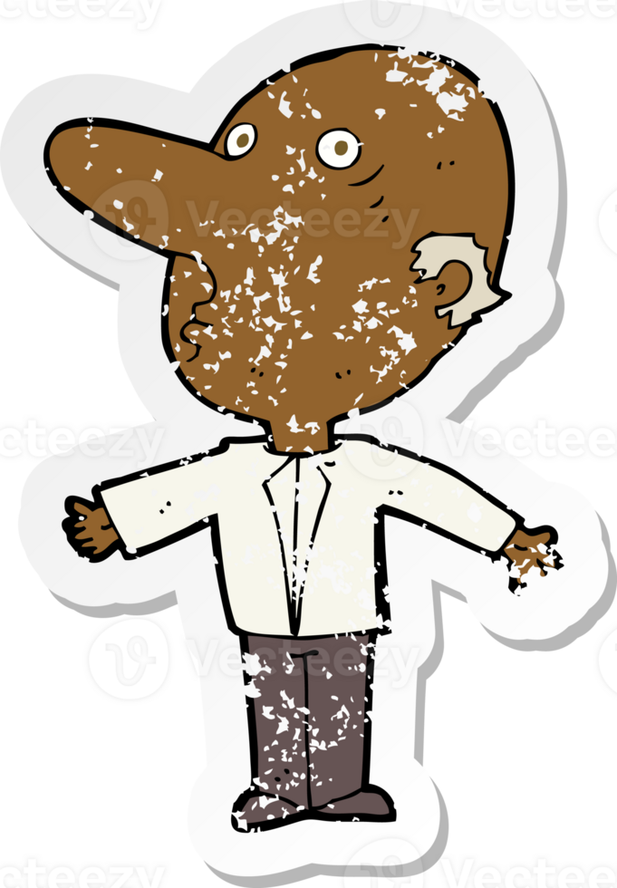 retro distressed sticker of a cartoon confused middle aged man png