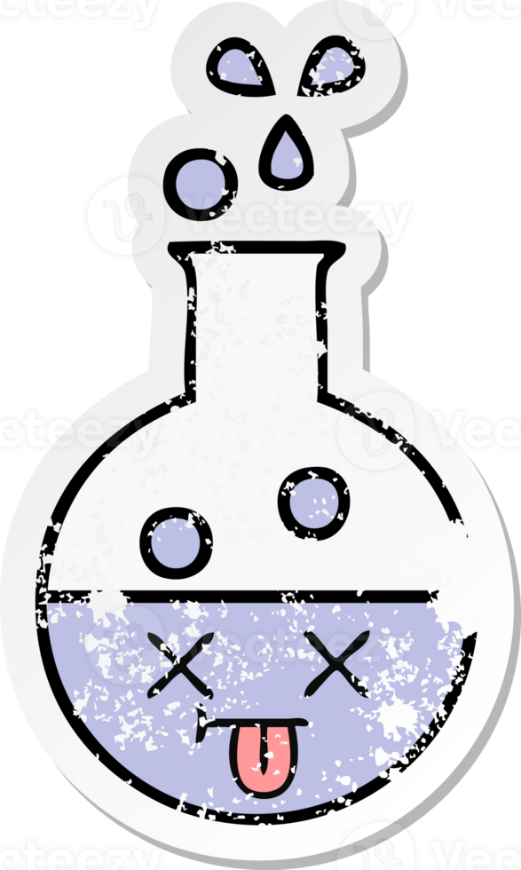 distressed sticker of a cute cartoon test tube png