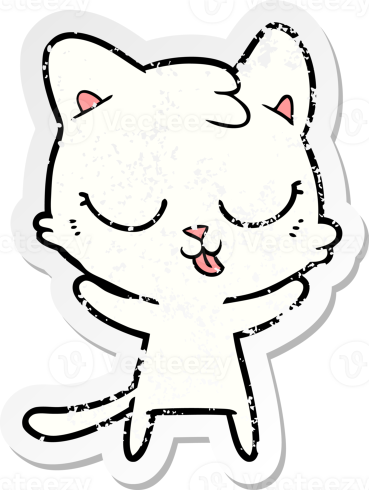 distressed sticker of a cute cartoon cat png