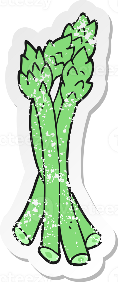 distressed sticker of a cartoon asparagus png
