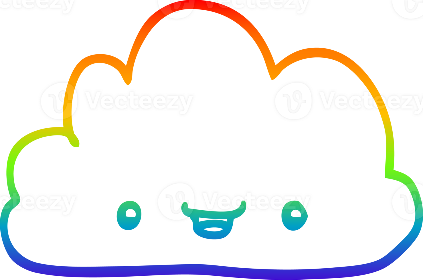 rainbow gradient line drawing of a cartoon tiny happy cloud png