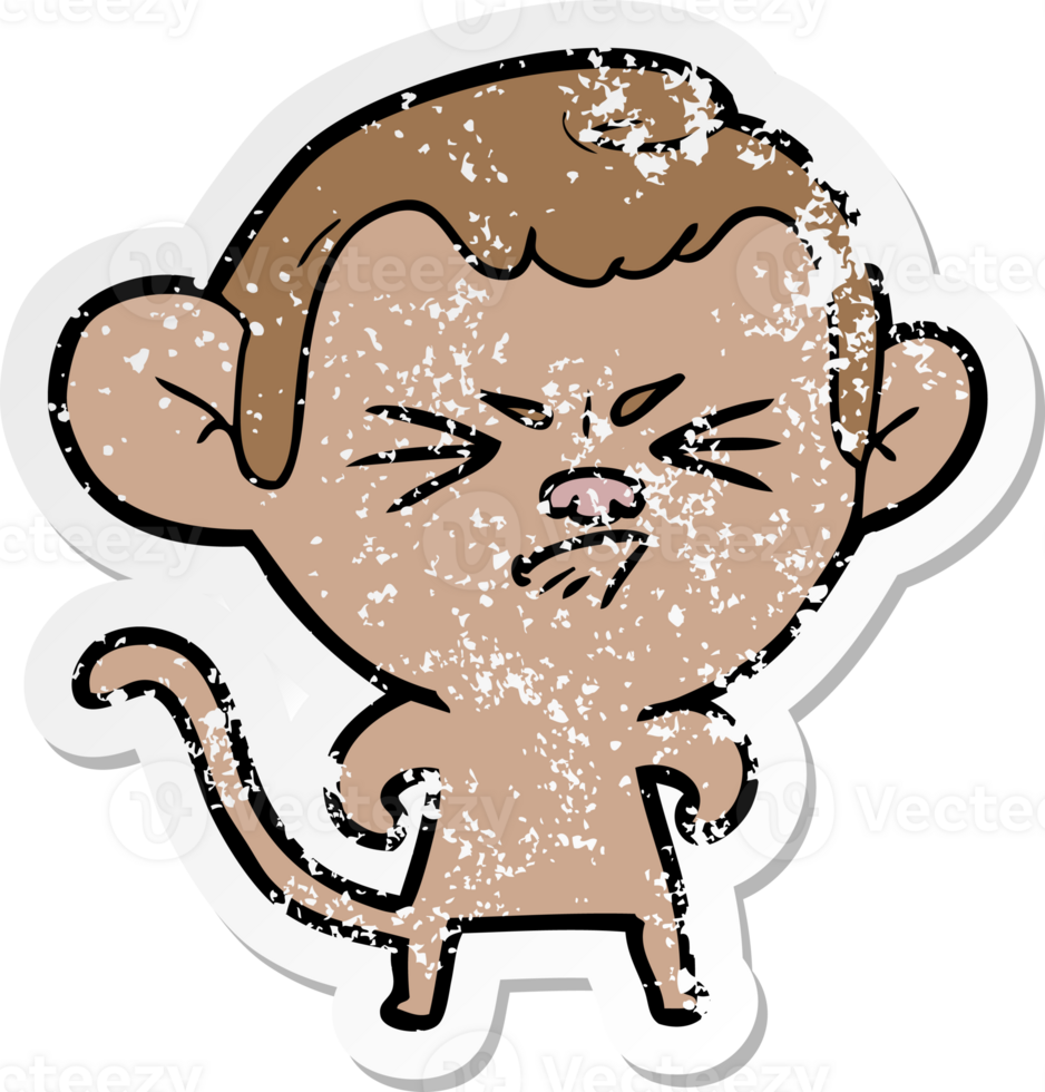 distressed sticker of a cartoon annoyed monkey png