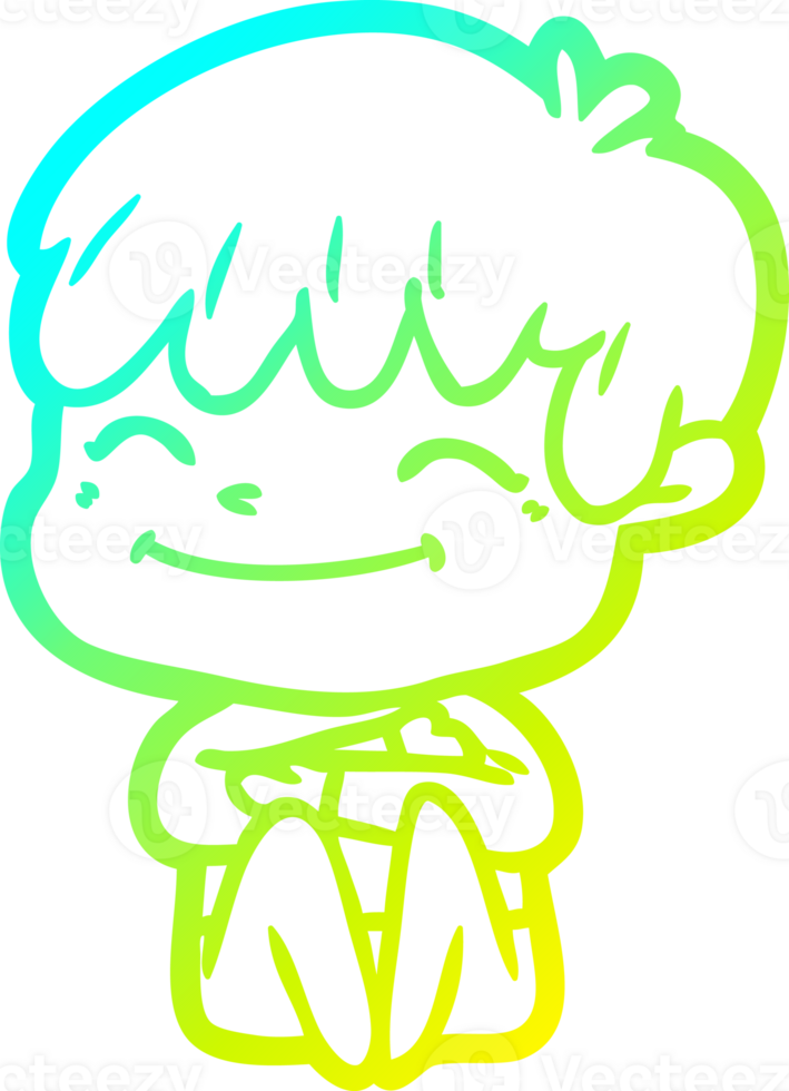 cold gradient line drawing of a cartoon happy boy png