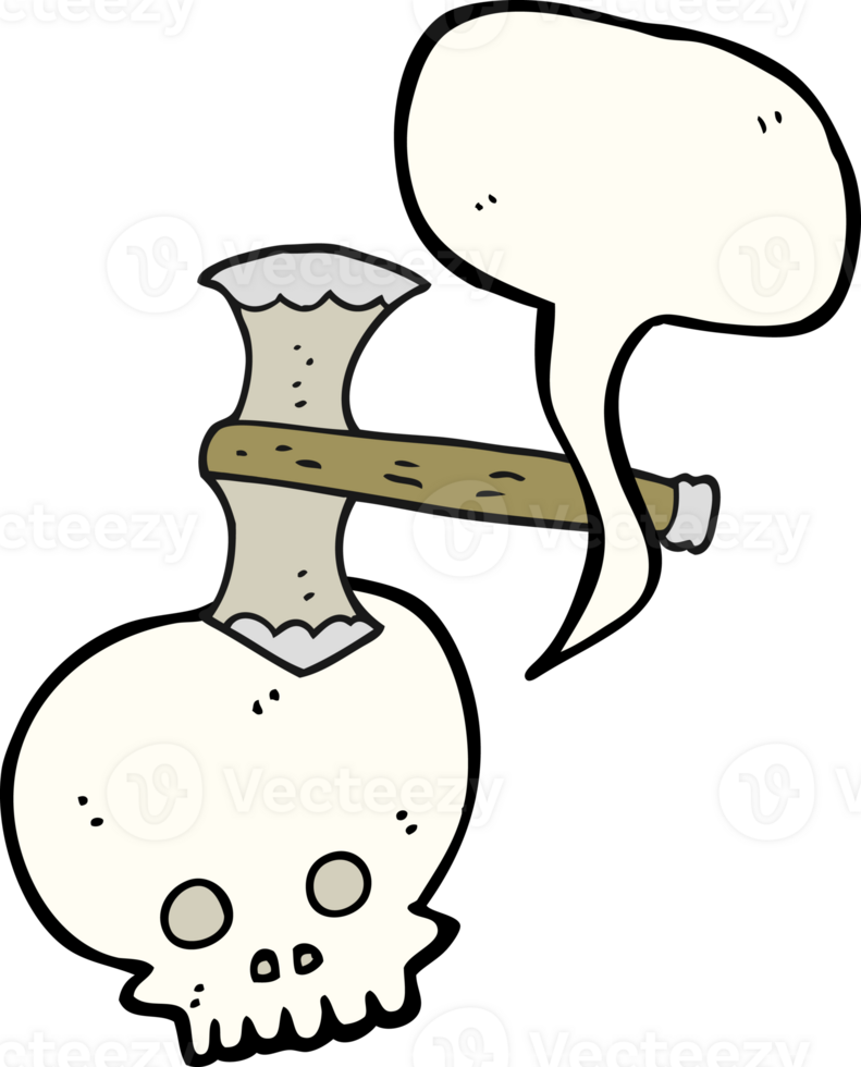 hand drawn speech bubble cartoon axe in skull png