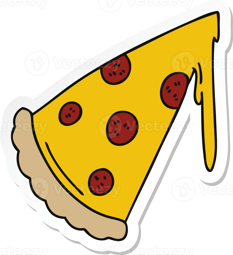 sticker of a quirky hand drawn cartoon slice of pizza png