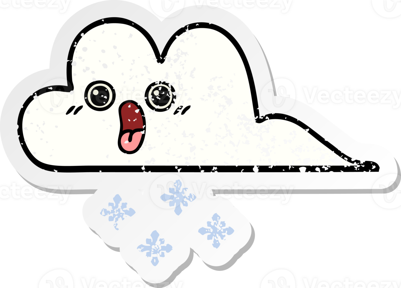 distressed sticker of a cute cartoon snow cloud png