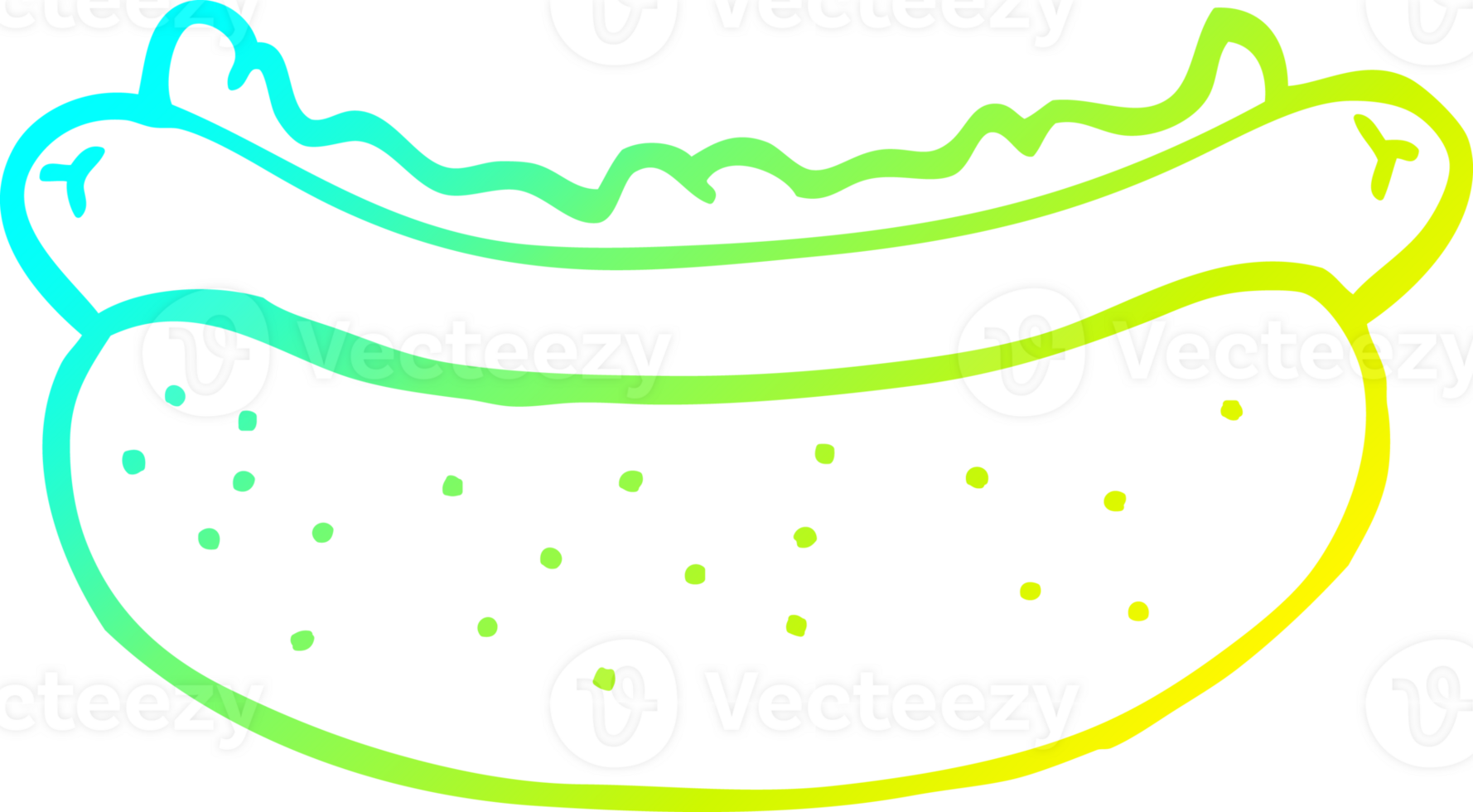 cold gradient line drawing of a cartoon hotdog png