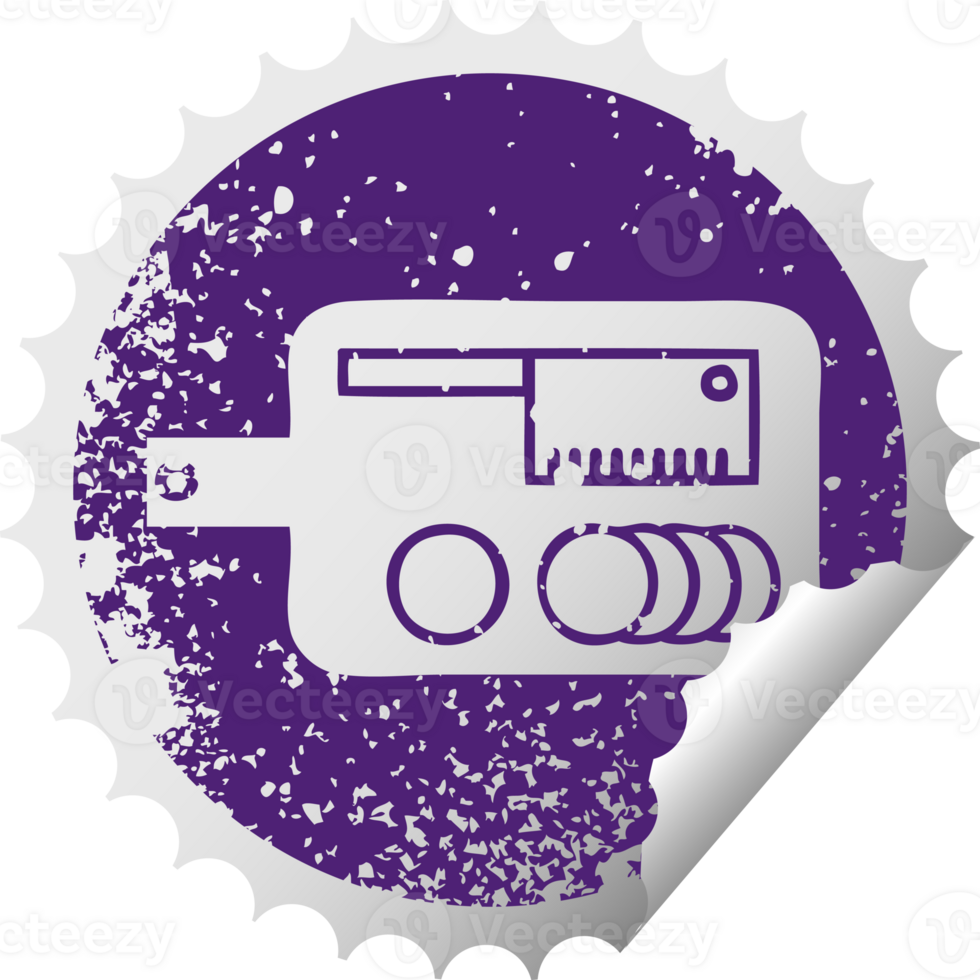 distressed circular peeling sticker symbol of a meat chopping board png
