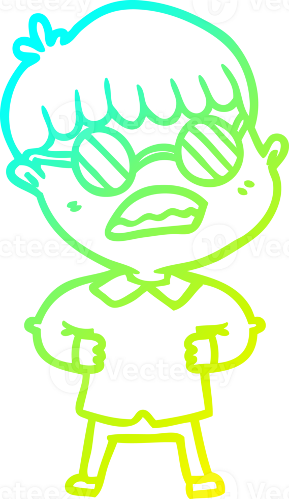 cold gradient line drawing of a cartoon boy wearing spectacles png