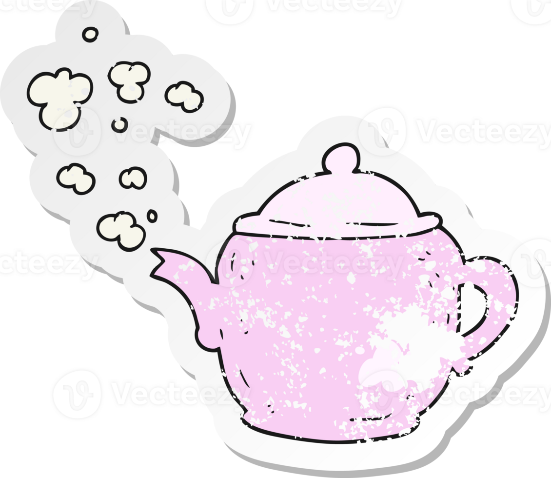 retro distressed sticker of a cartoon teapot png