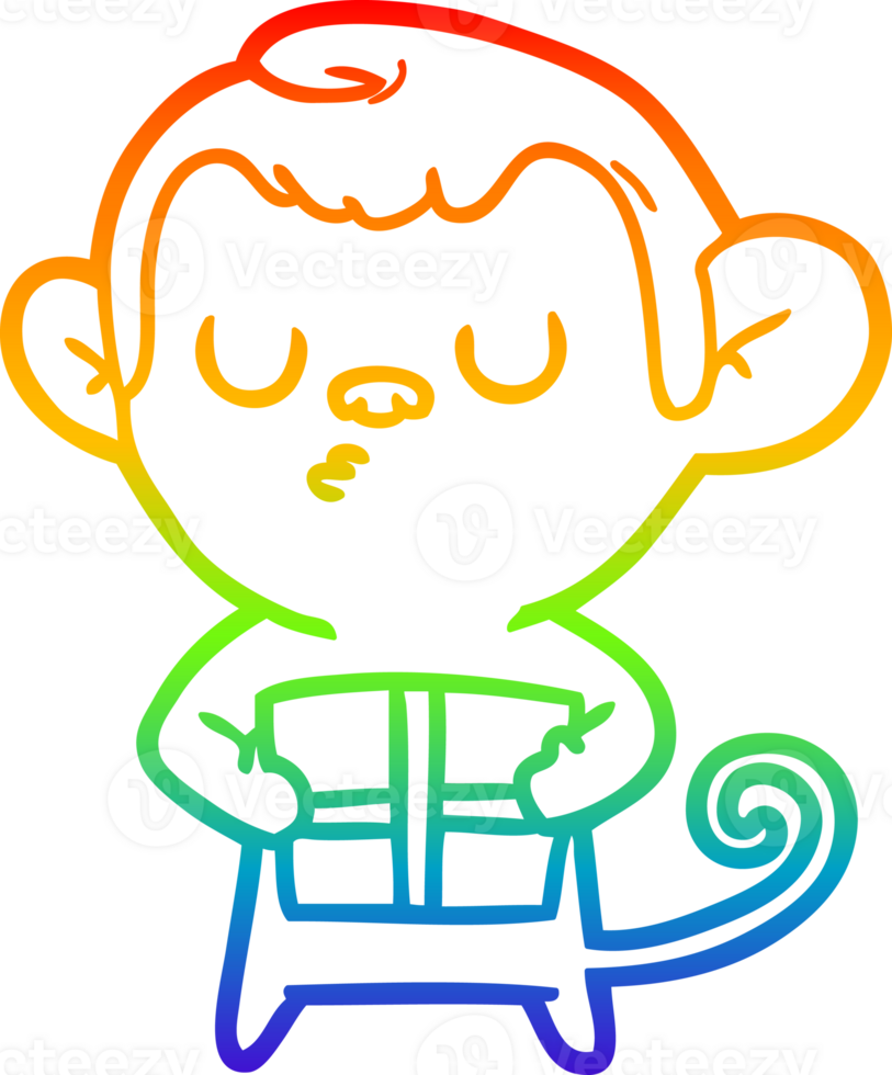 rainbow gradient line drawing of a cartoon monkey png